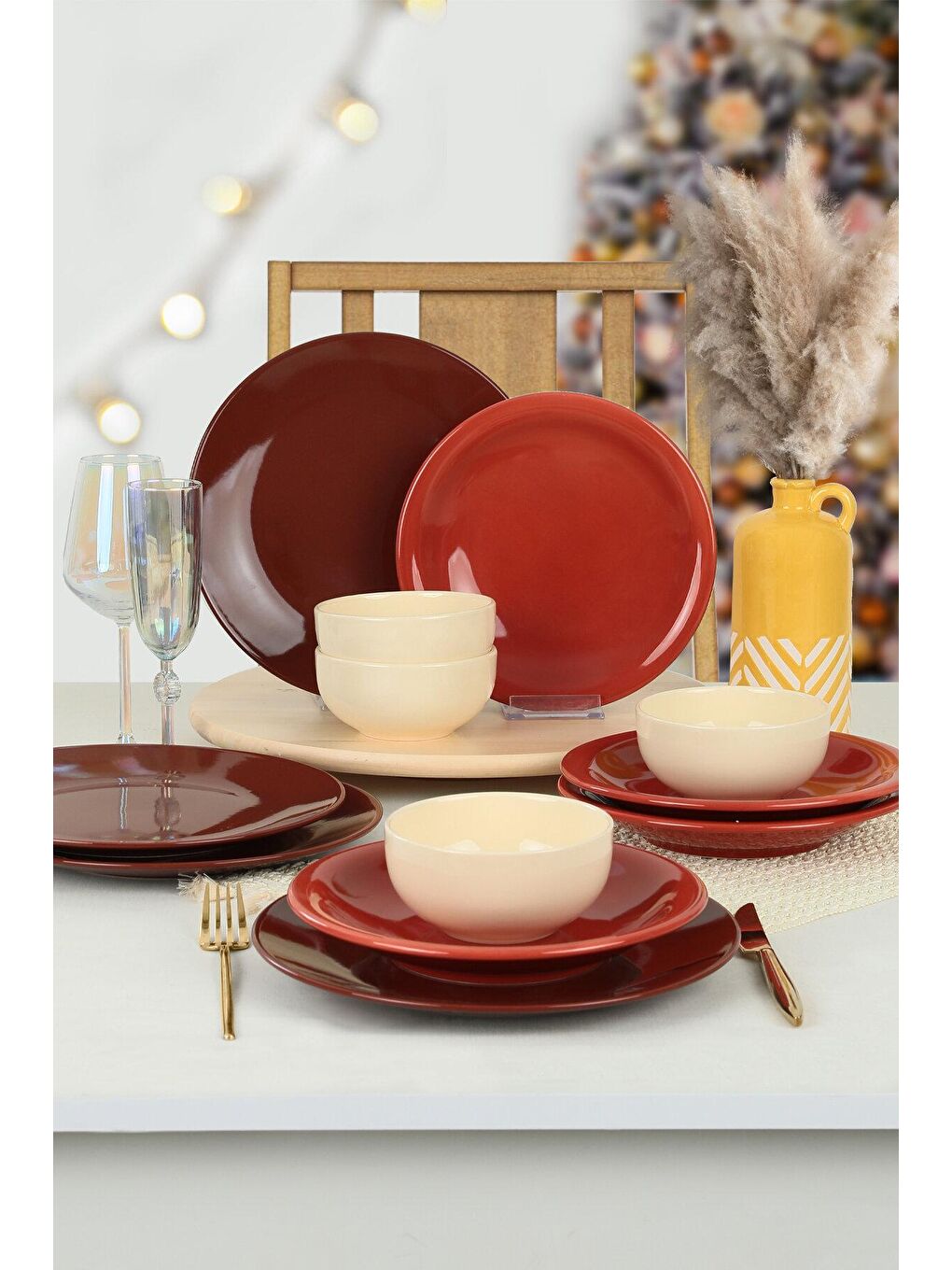 Karışık Ege Degrade Kahverengi Yemek Takımı 12 Parça 4 Kişilik-1