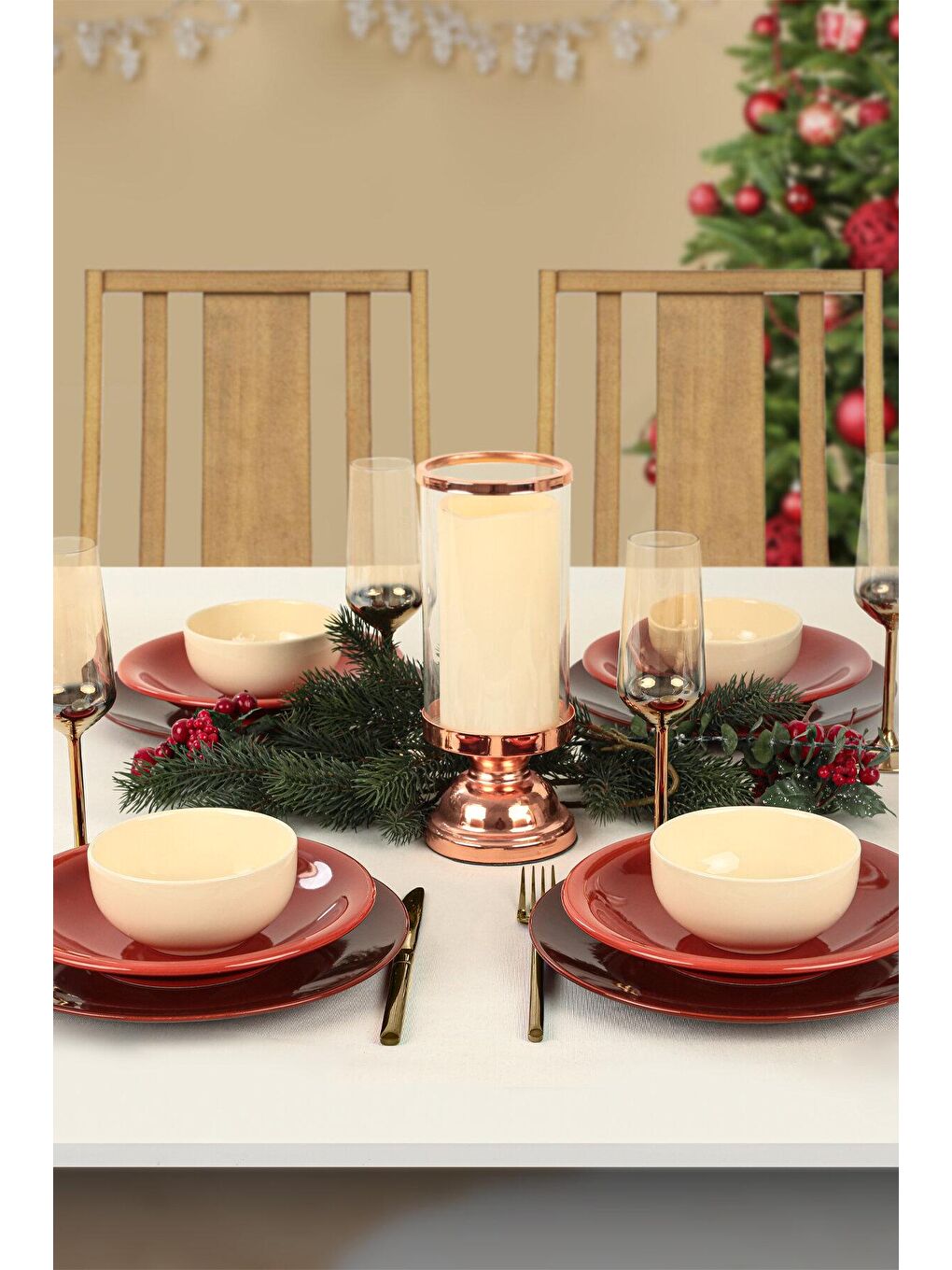 Karışık Ege Degrade Kahverengi Yemek Takımı 12 Parça 4 Kişilik-2