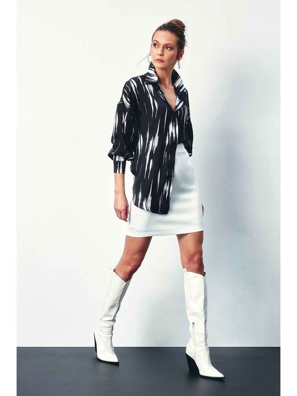 Desenli Salaş Gömlek - Siyah