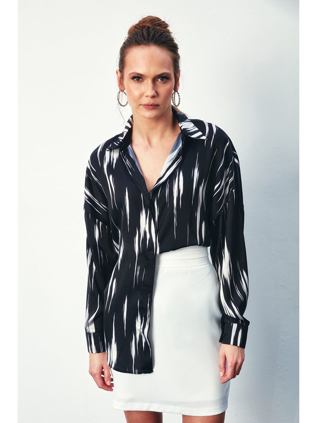 Desenli Salaş Gömlek - Siyah-1