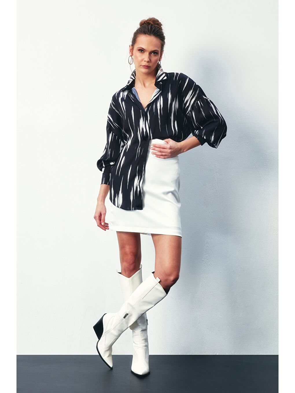 Desenli Salaş Gömlek - Siyah-2