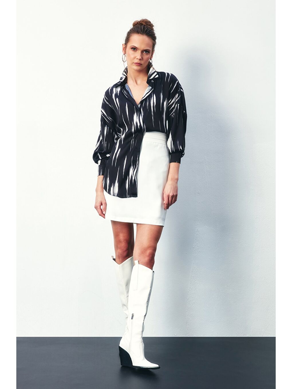 Desenli Salaş Gömlek - Siyah-3