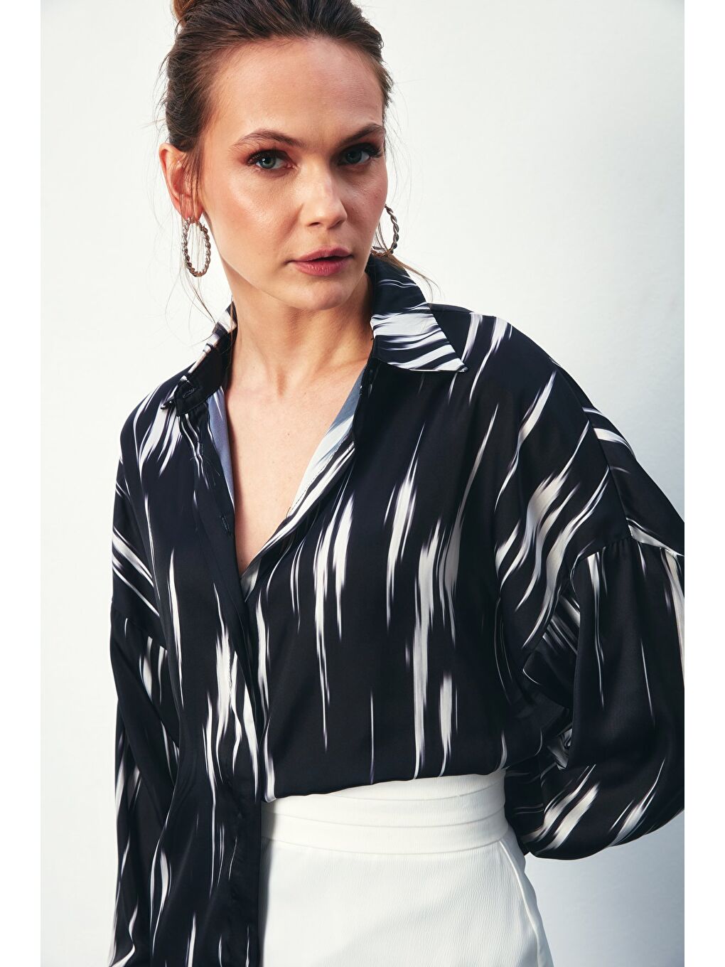 Desenli Salaş Gömlek - Siyah-4