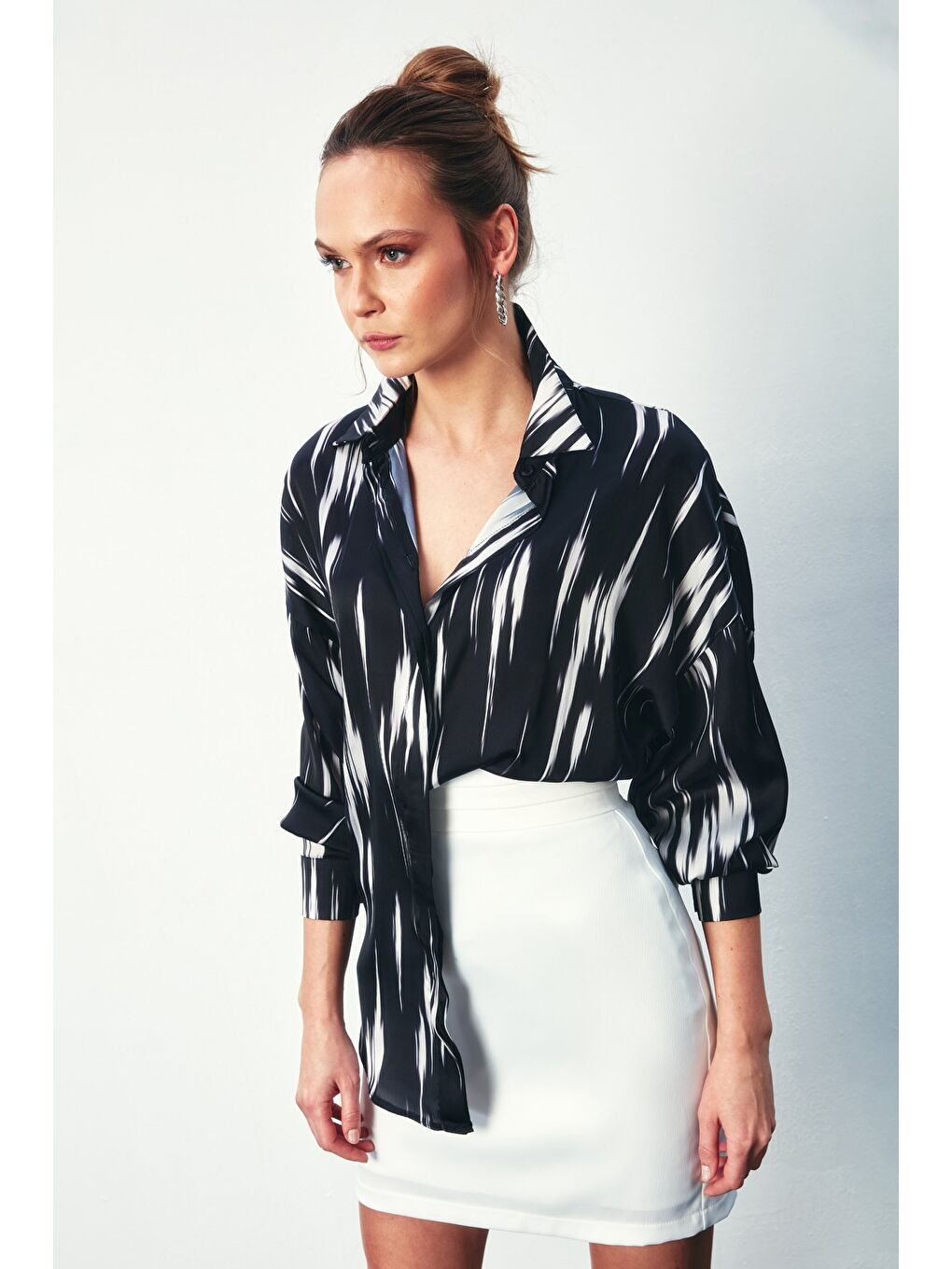 Desenli Salaş Gömlek - Siyah-5