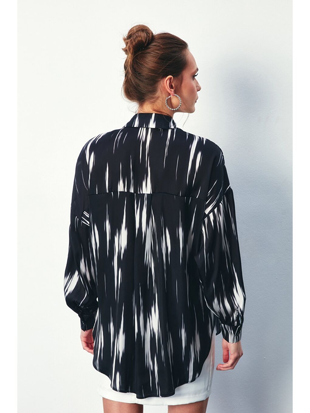 Desenli Salaş Gömlek - Siyah-6