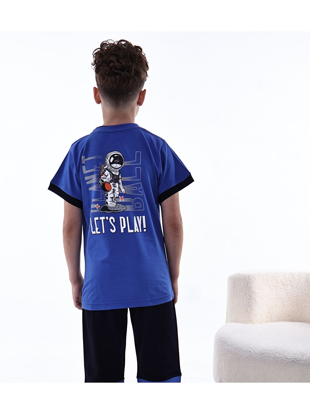 Mavi Erkek Çocuk %100 Doğal Pamuk Kısa Kollu Kısa Kollu Kaprili Pijama Takımı-1