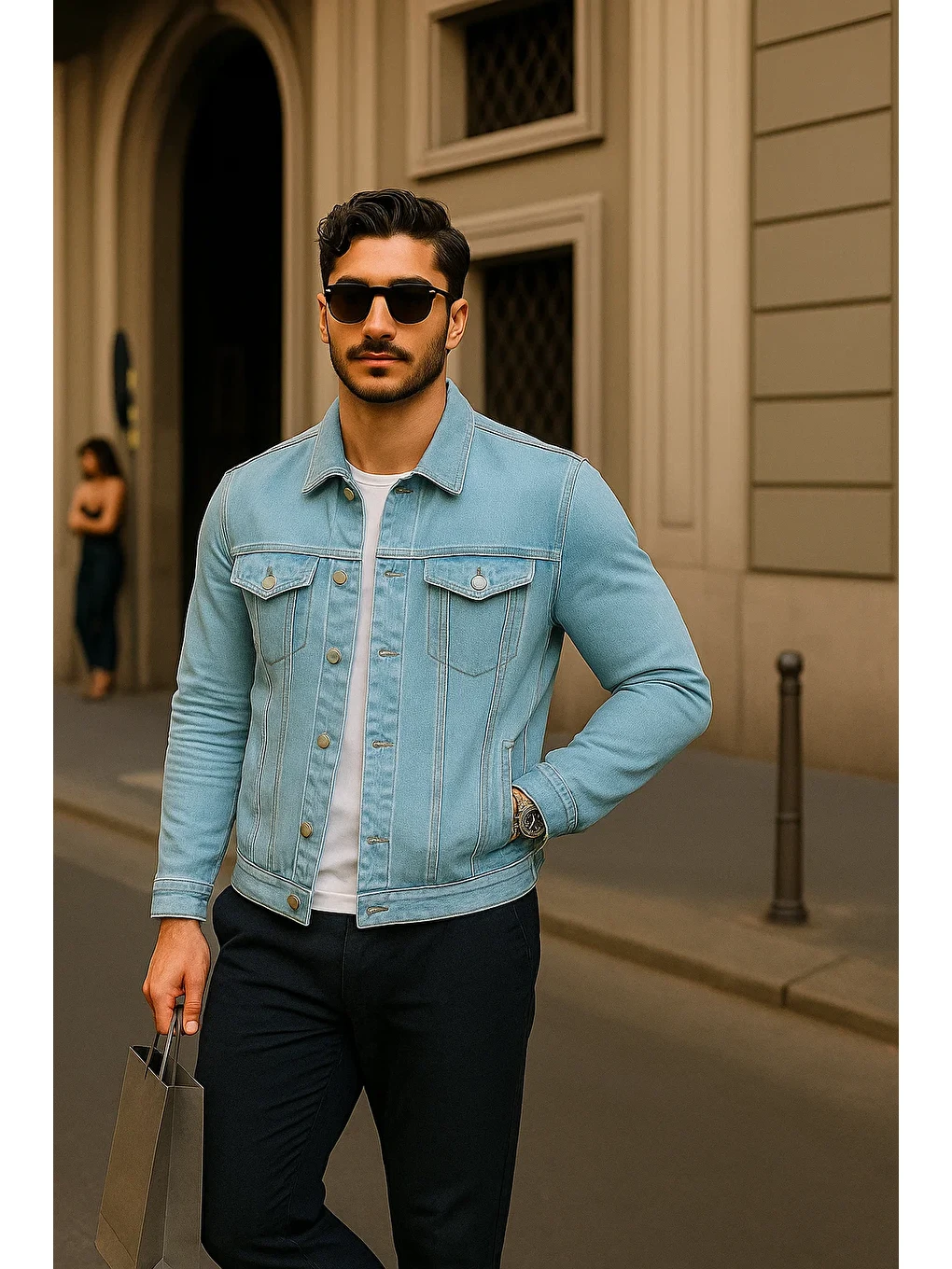 Erkek Günlük Mevsimlik Slim Fit Trend B.mavi Jean Ceket-3