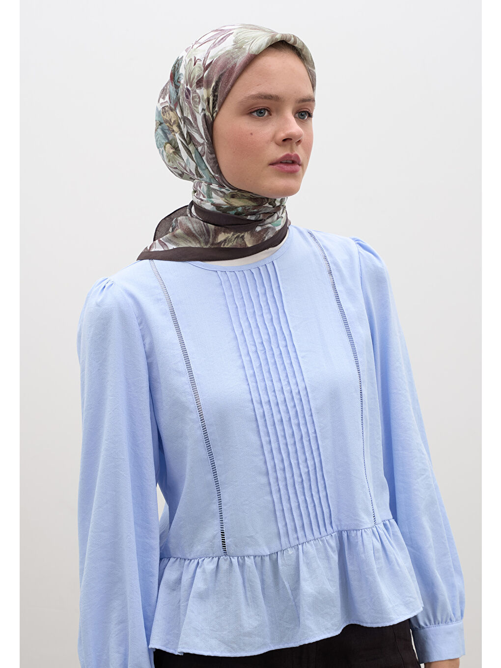 Vıntage Garden Desen Pamuklu Viskon Eşarp Kahverengi
