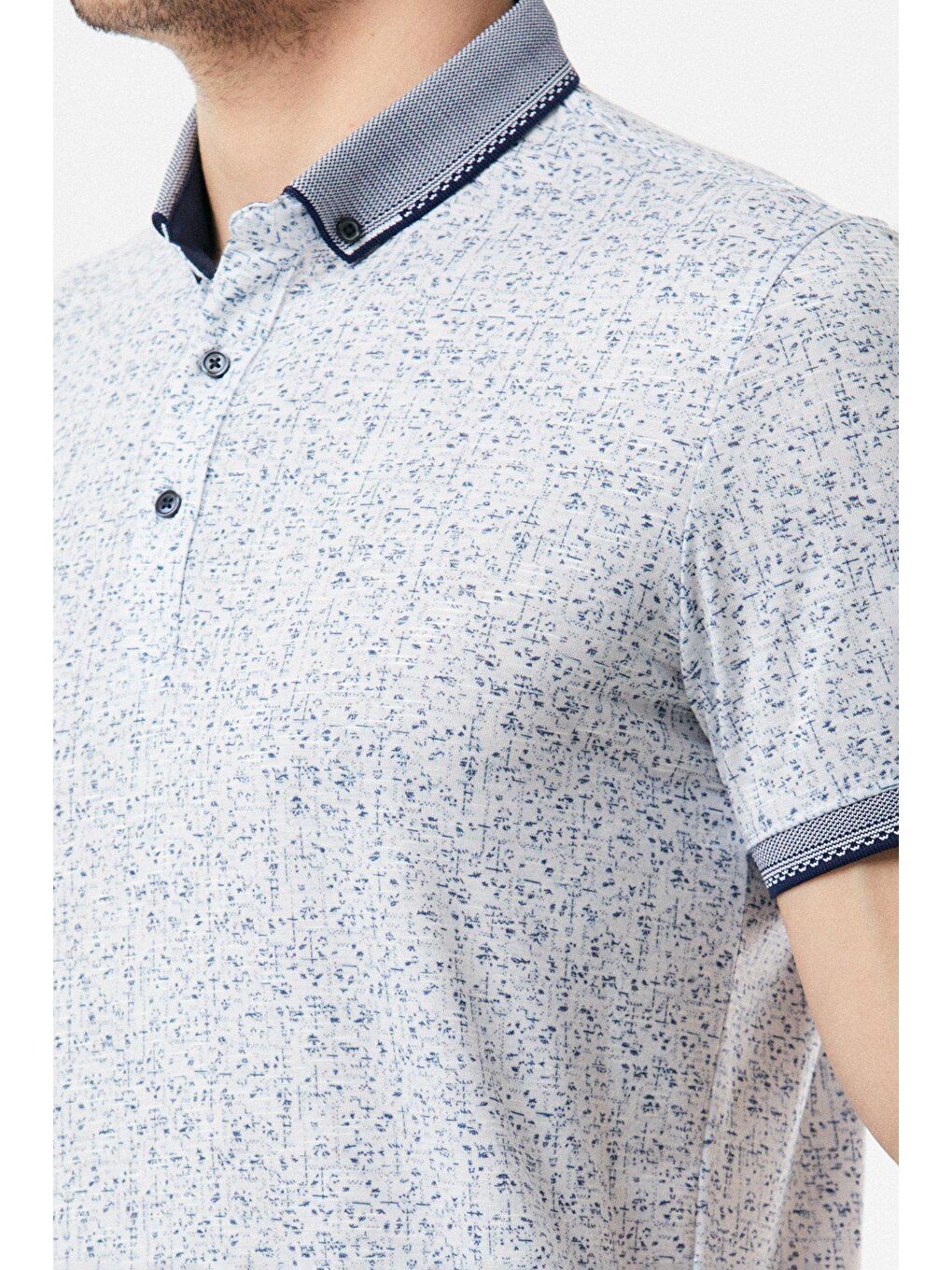 Lacivert Baskılı Polo Yaka Slim Fit Tişört-3