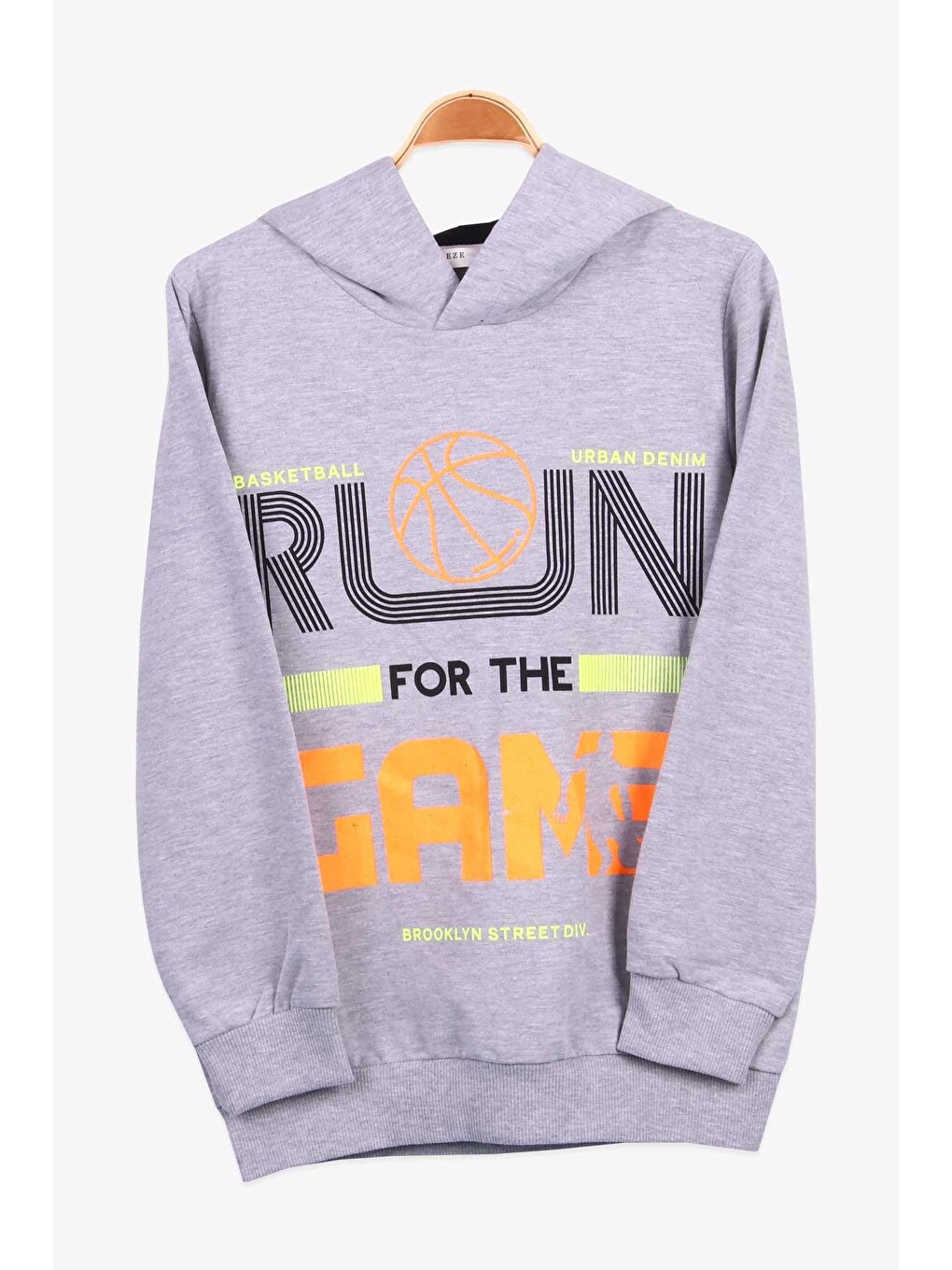 Erkek Çocuk Sweatshirt Basketbol Temalı Gri (9-12 Yaş)
