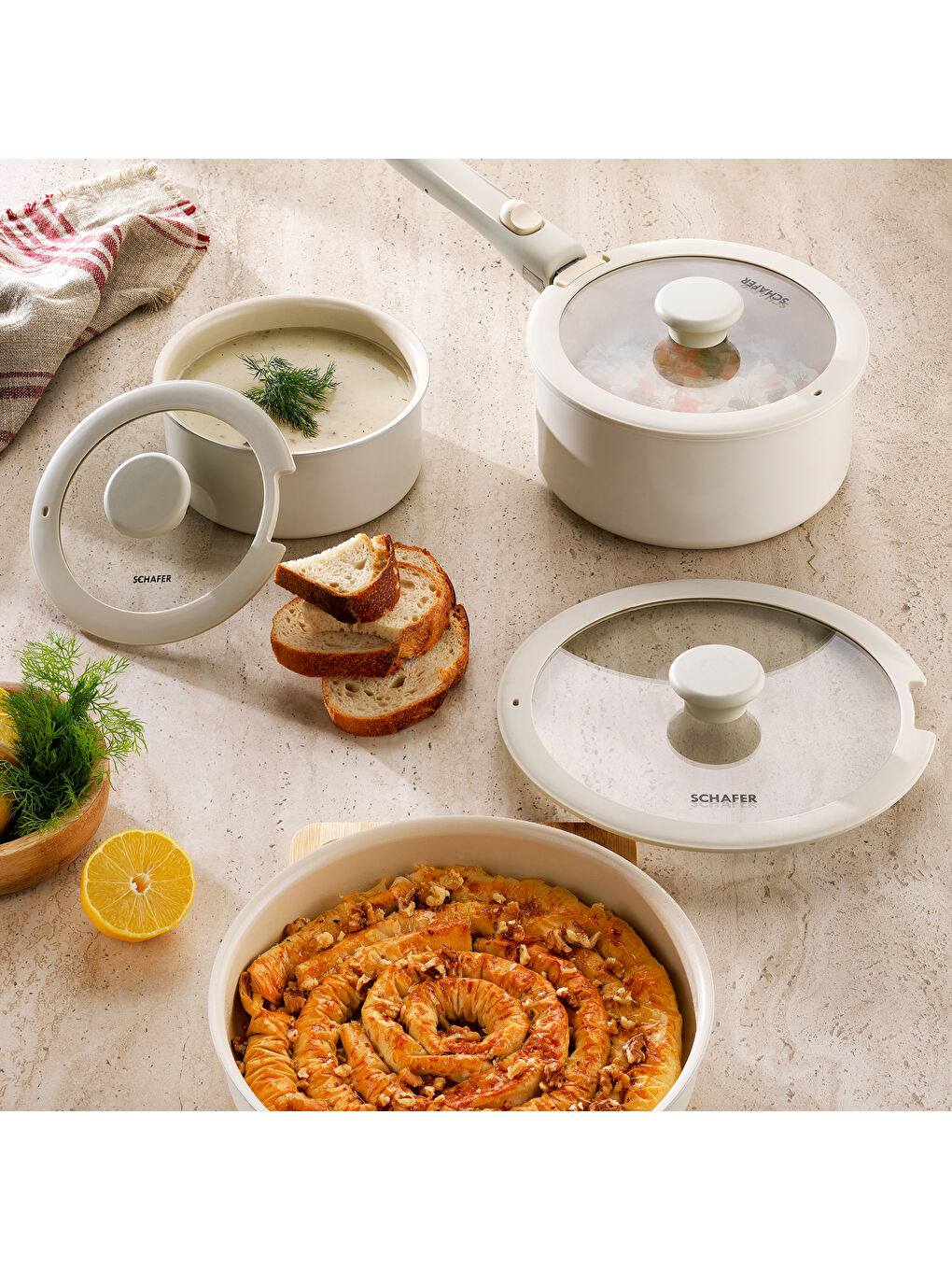 Ekru Vision Seramik Tencere Seti 7 Parça-Krem