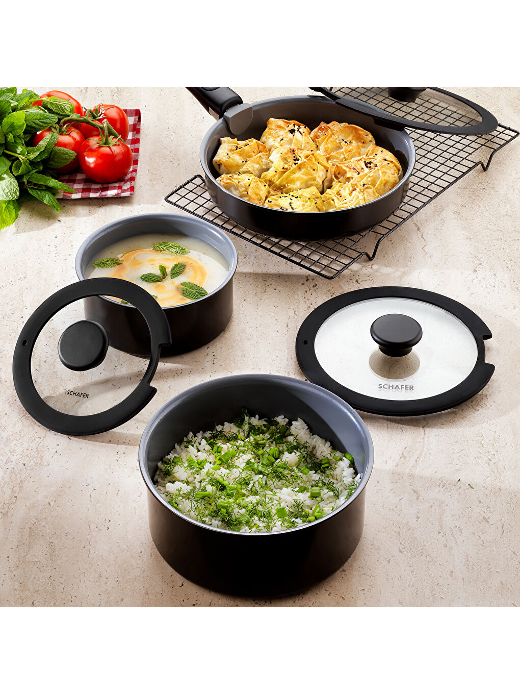 Vision Seramik Tencere Seti 7 Parça-Gri