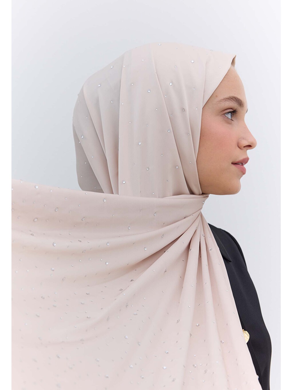 Strass Taşlı İpeksi Şal Bej-1