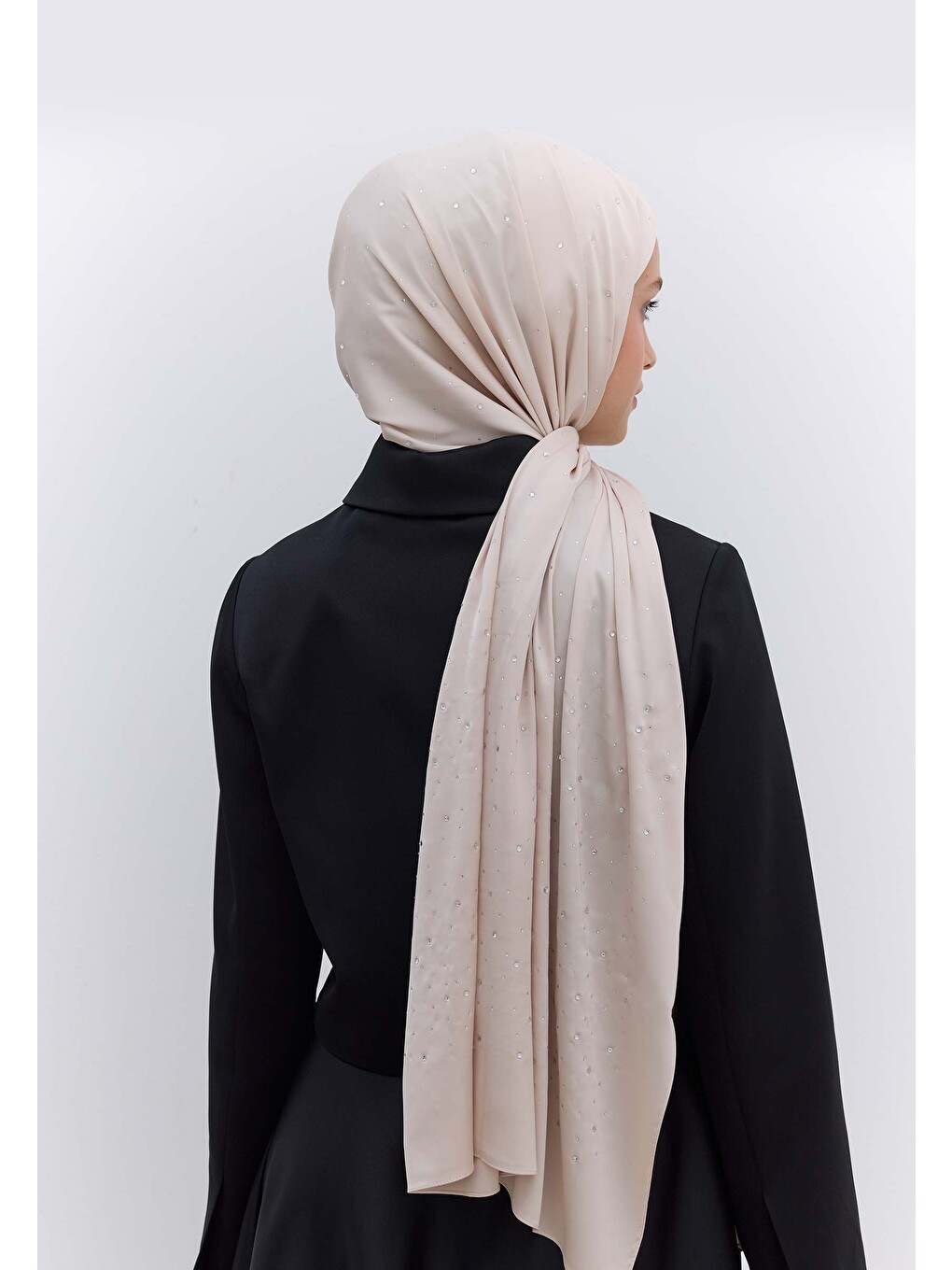 Strass Taşlı İpeksi Şal Bej-3