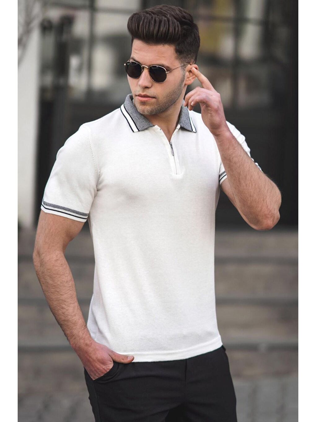 Beyaz Basic Polo Yaka Erkek Tişört 5099