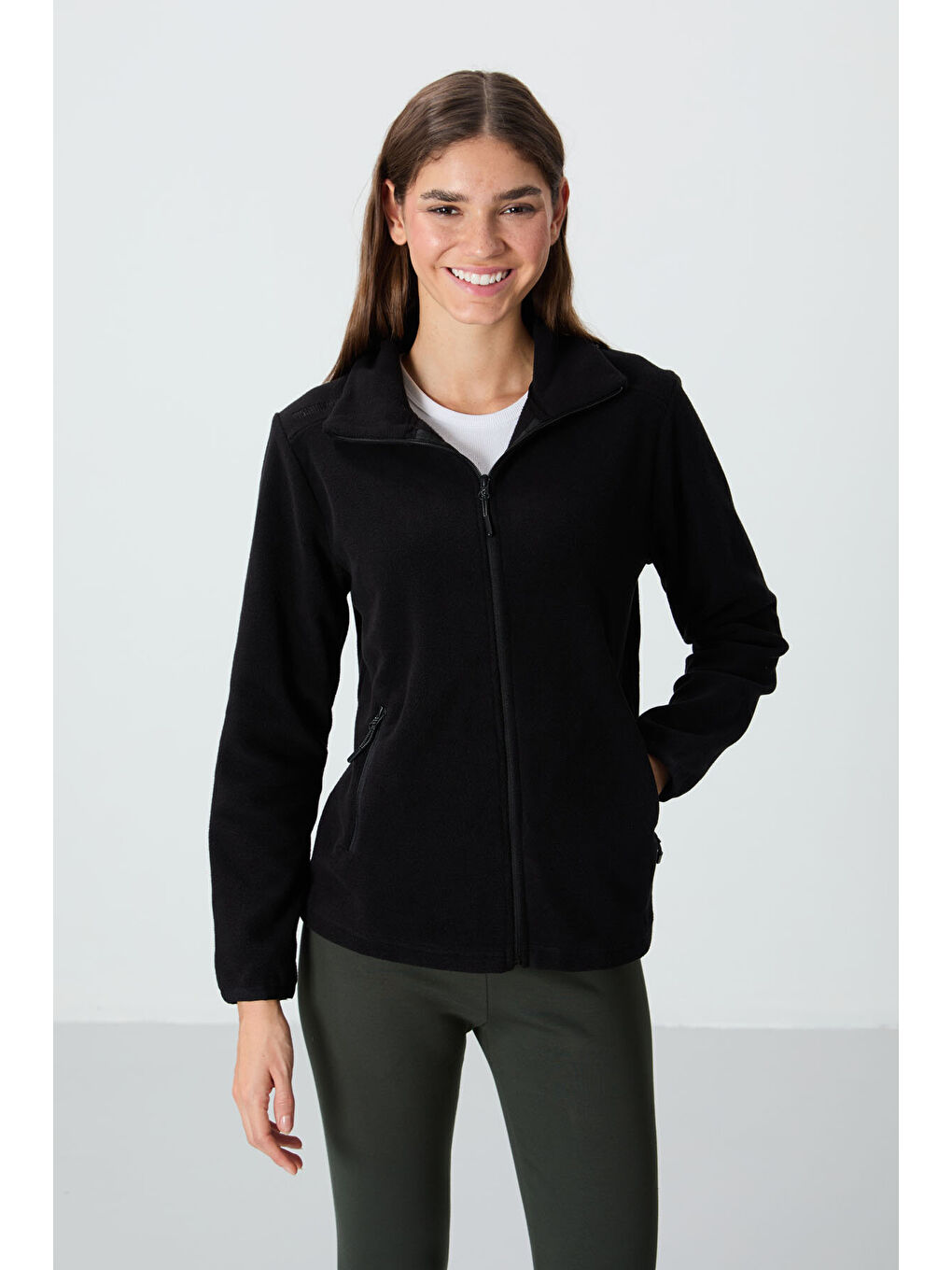 Rahat Form Dik Yaka 2li Paket Siyah-Gül Kurusu Kadın Polar Sweatshirt - 97173-1