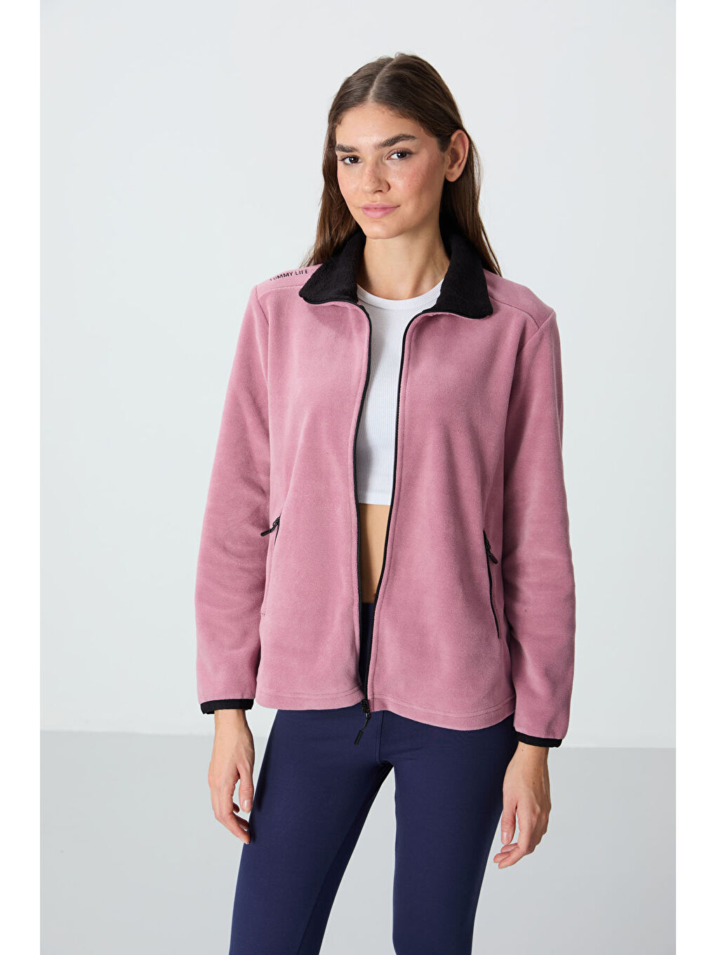 Rahat Form Dik Yaka 2li Paket Siyah-Gül Kurusu Kadın Polar Sweatshirt - 97173-2