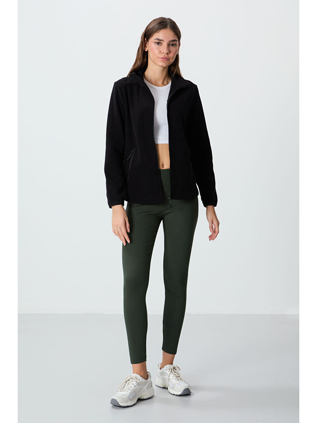 Rahat Form Dik Yaka 2li Paket Siyah-Gül Kurusu Kadın Polar Sweatshirt - 97173-3