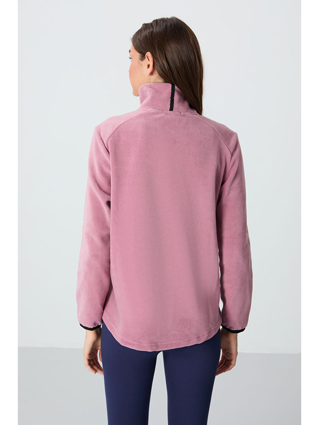 Rahat Form Dik Yaka 2li Paket Siyah-Gül Kurusu Kadın Polar Sweatshirt - 97173-4