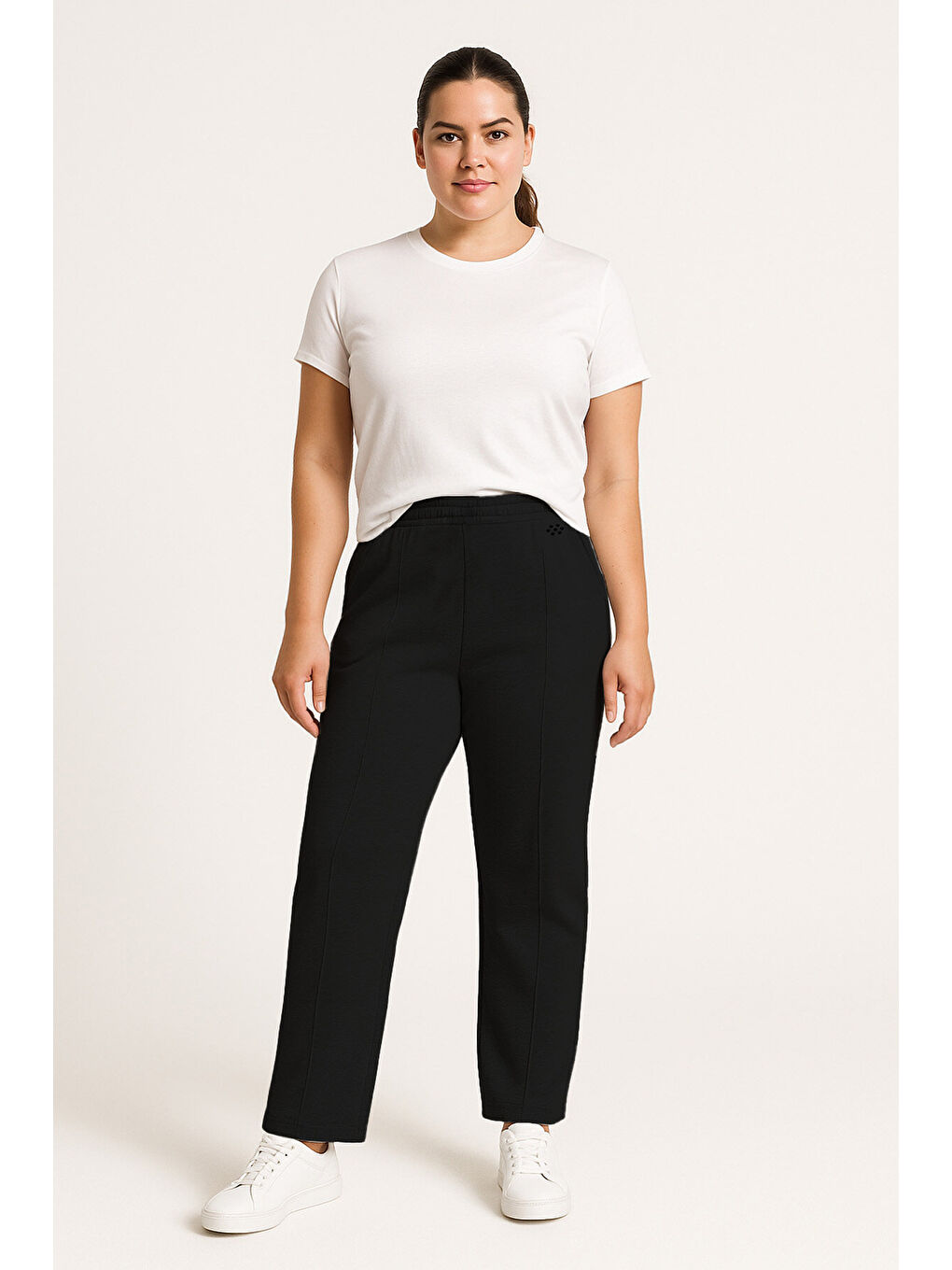 Siyah Geniş Paça Ön Dikiş Detaylı Battal Büyük Beden Kadın Eşofman Altı - 94654