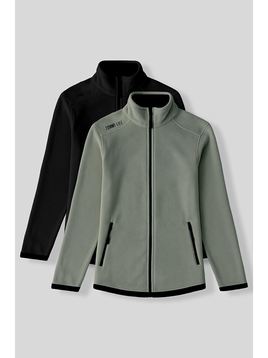 Rahat Form Dik Yaka 2li Paket Siyah-Çağla Kadın Polar Sweatshirt - 97173