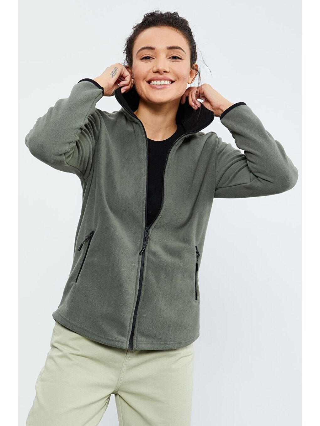 Rahat Form Dik Yaka 2li Paket Siyah-Çağla Kadın Polar Sweatshirt - 97173-2