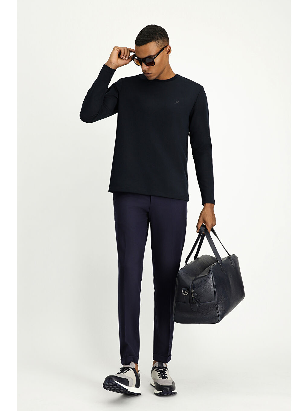 Lacivert Bisiklet Yaka Regular Fit Pamuklu Büyük Beden Sweatshirt-2