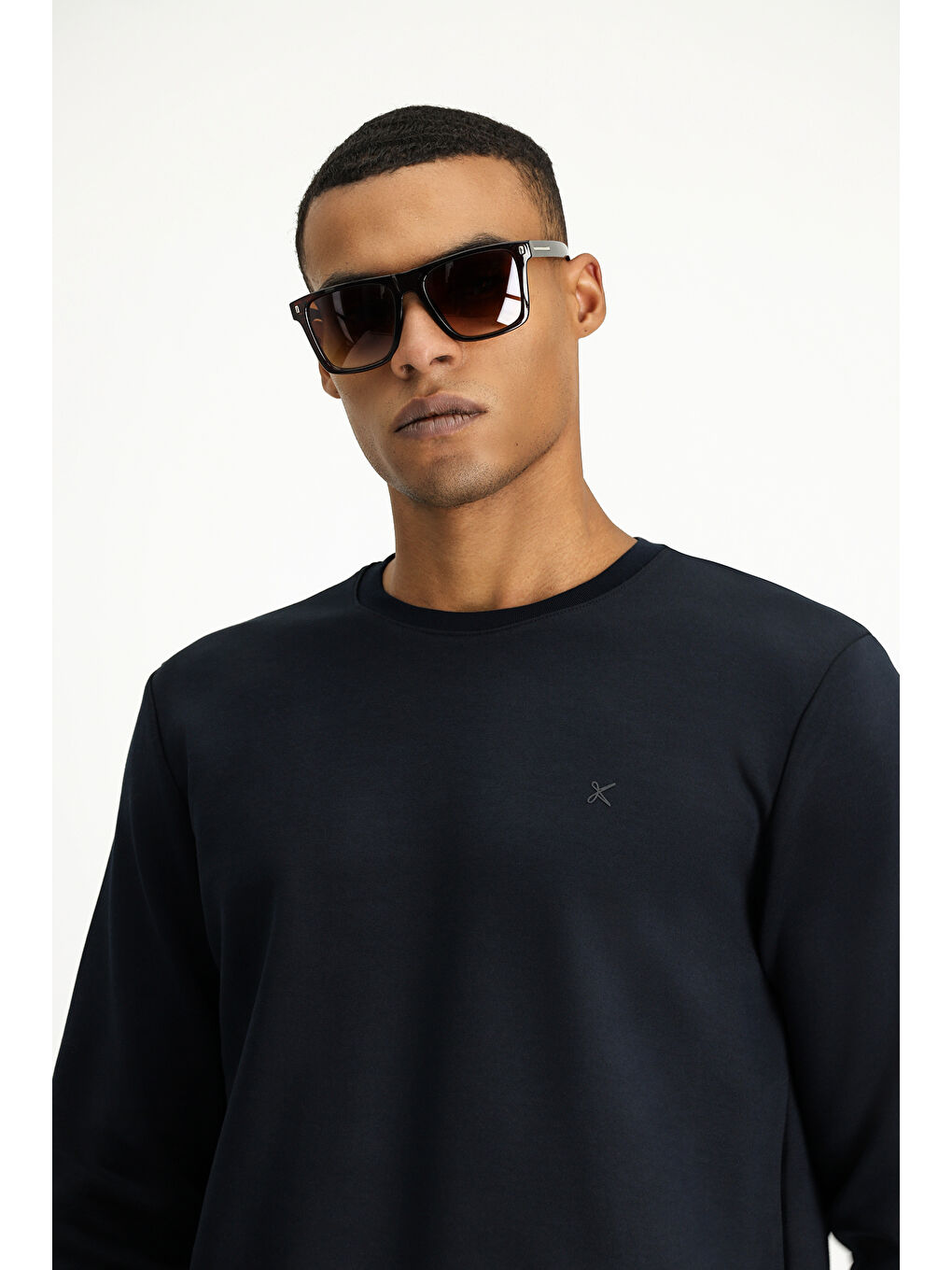 Lacivert Bisiklet Yaka Regular Fit Pamuklu Büyük Beden Sweatshirt-3