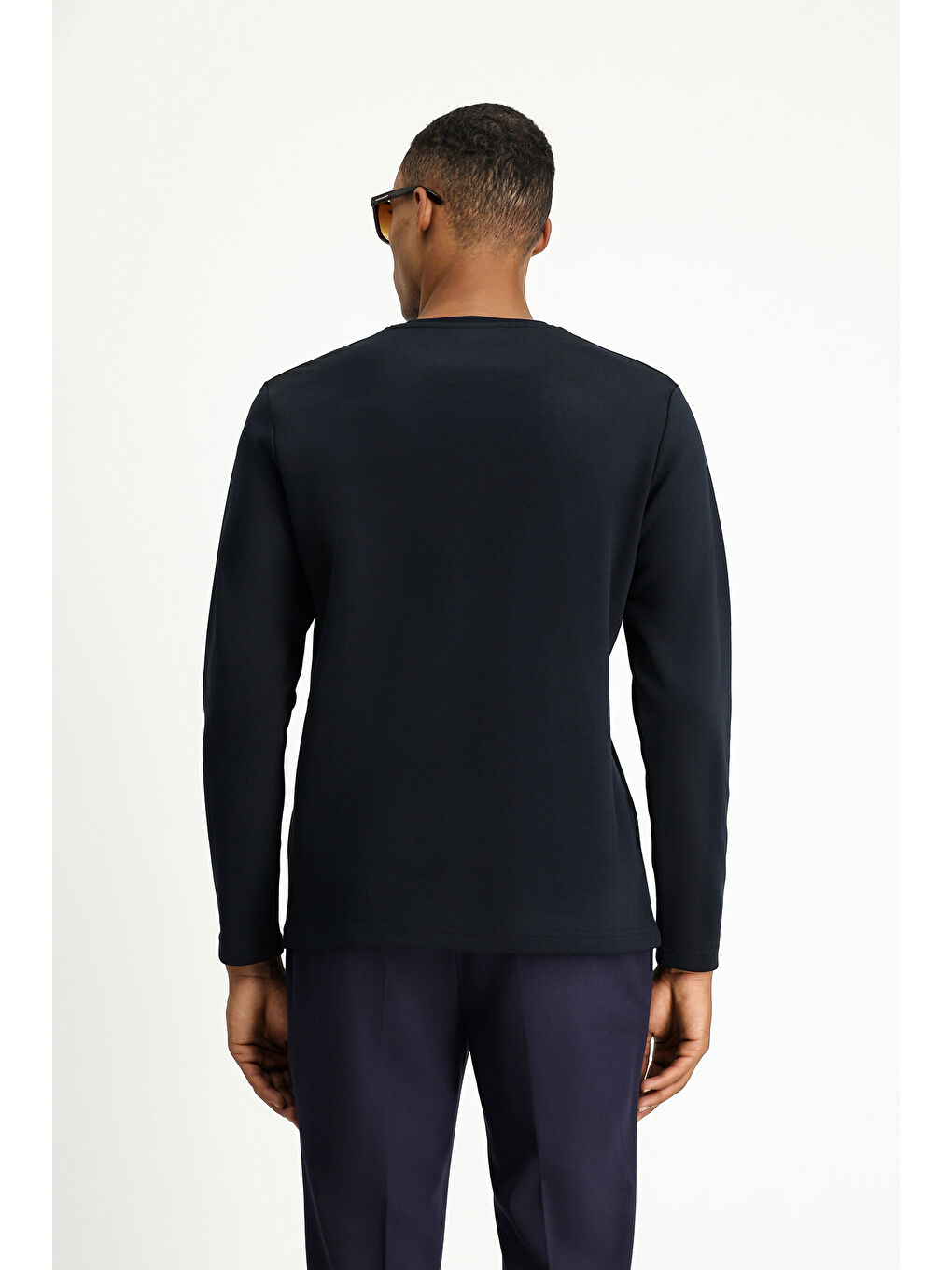 Lacivert Bisiklet Yaka Regular Fit Pamuklu Büyük Beden Sweatshirt-4