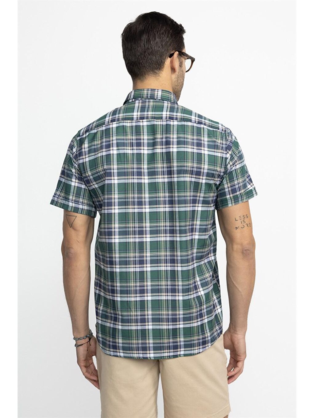 Tudors Classic Fit Kısa Kol Ekoseli Düğmeli Yaka Erkek Yeşil Gömlek-3