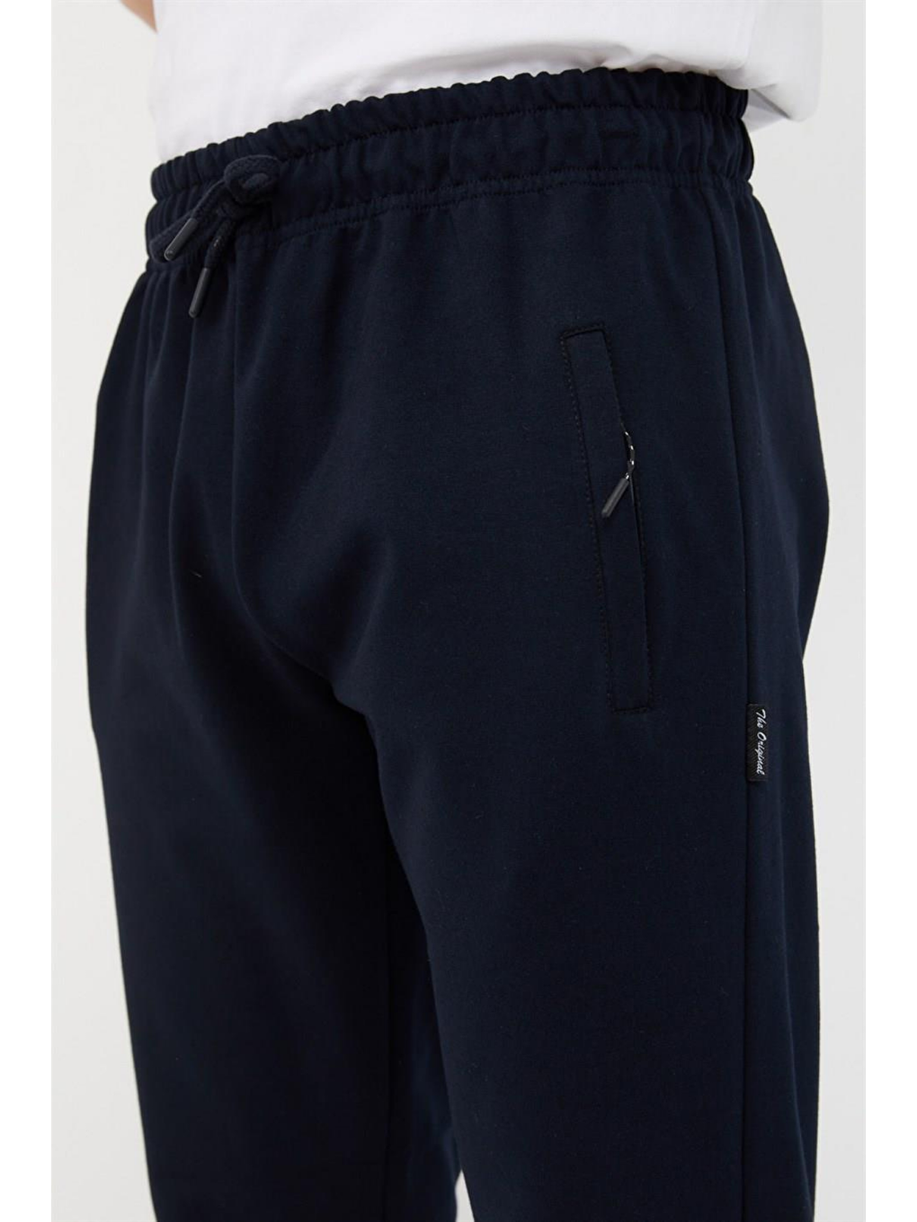 Lacivert  Paça Ribanalı Cep Fermuar Detaylı Erkek Büyük Beden Jogger Eşofman Altı-3