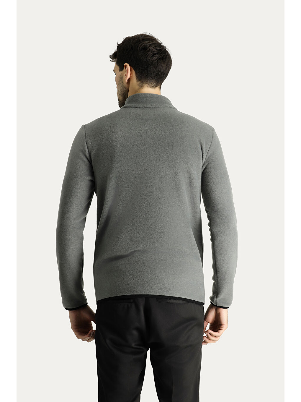 Gri Yarım Fermuarlı Polar Büyük Beden Sweatshirt-3