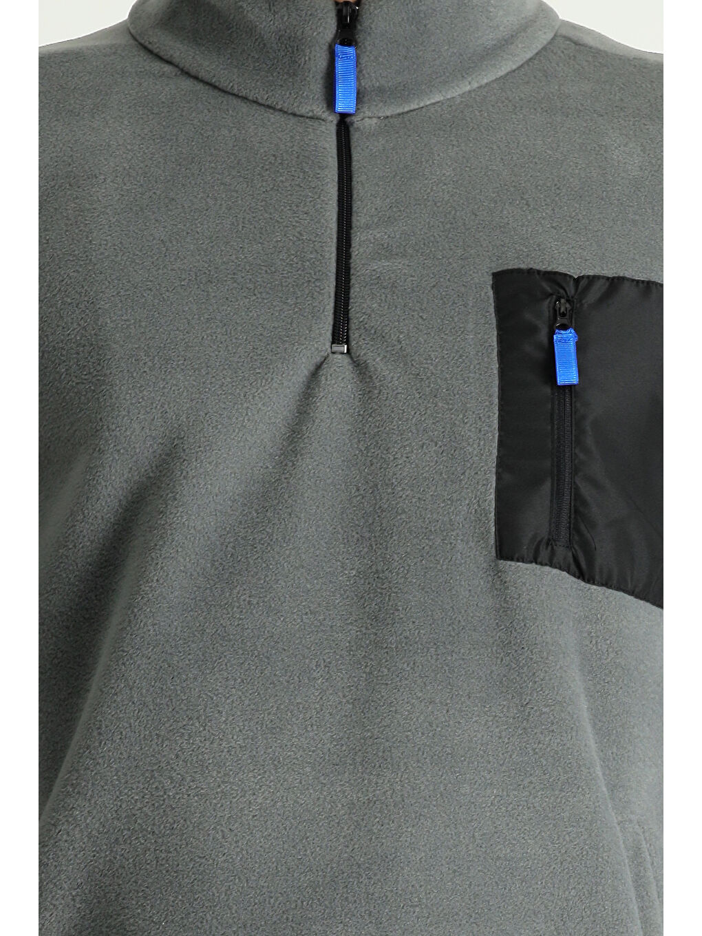 Gri Yarım Fermuarlı Polar Büyük Beden Sweatshirt-4