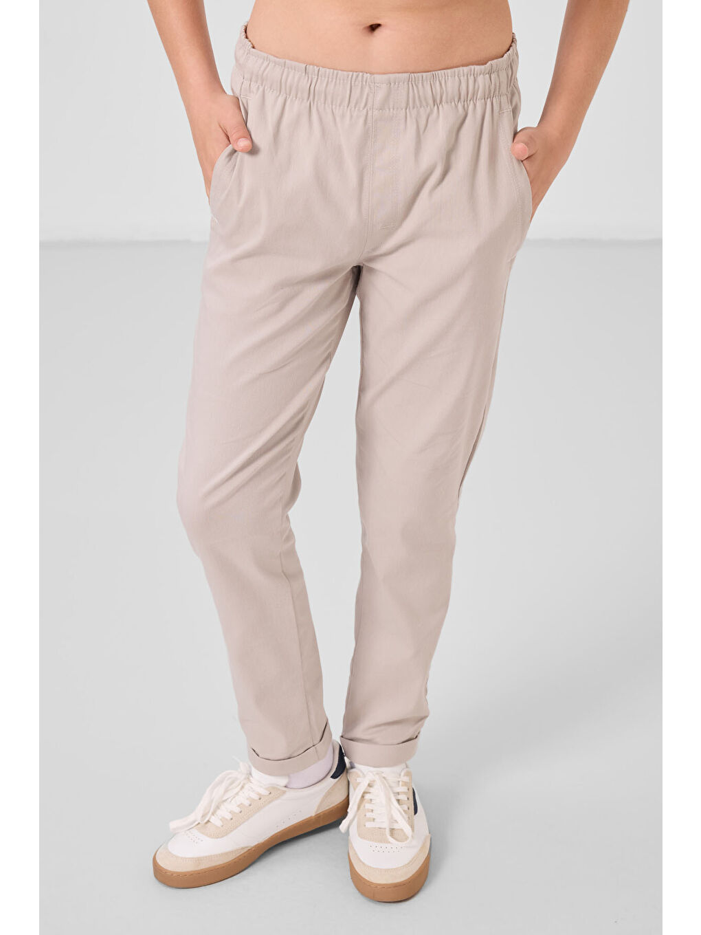 Bej Taş Standart Fit Dokuma Hafif Esnek Chino Erkek Çocuk Pantolon - 11272-1