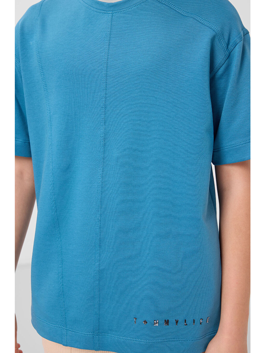 Petrol Mavi Pamuklu Yumuşak Dokulu Oversize Basic Erkek Çocuk T-Shirt - 11297-2