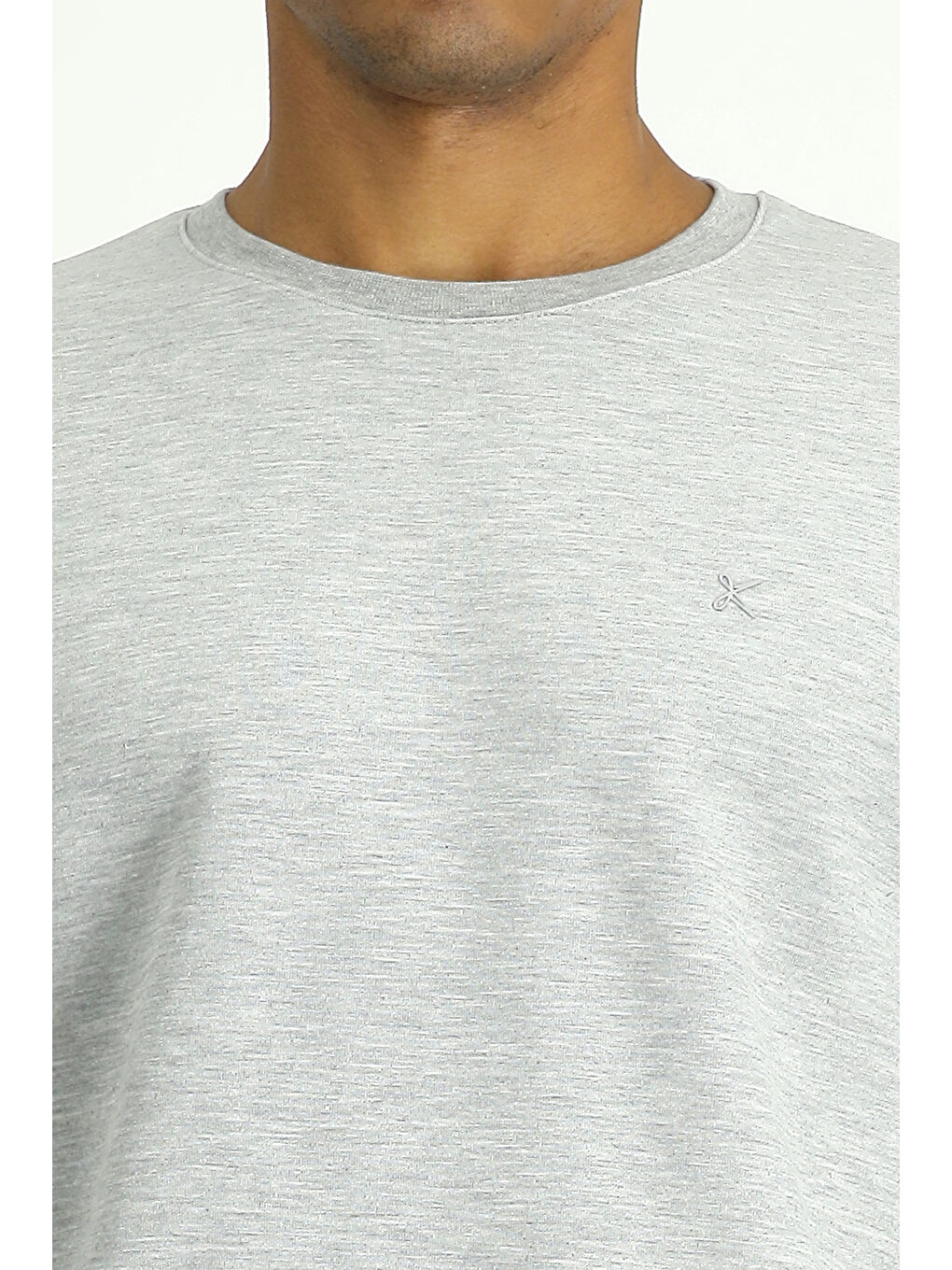 Gri Bisiklet Yaka Regular Fit Pamuklu Büyük Beden Sweatshirt-4