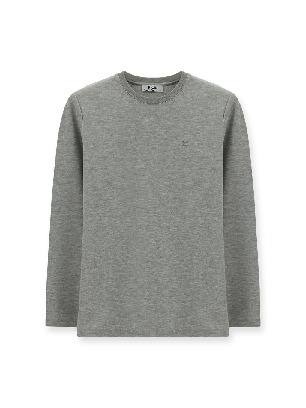 Gri Bisiklet Yaka Regular Fit Pamuklu Büyük Beden Sweatshirt-5