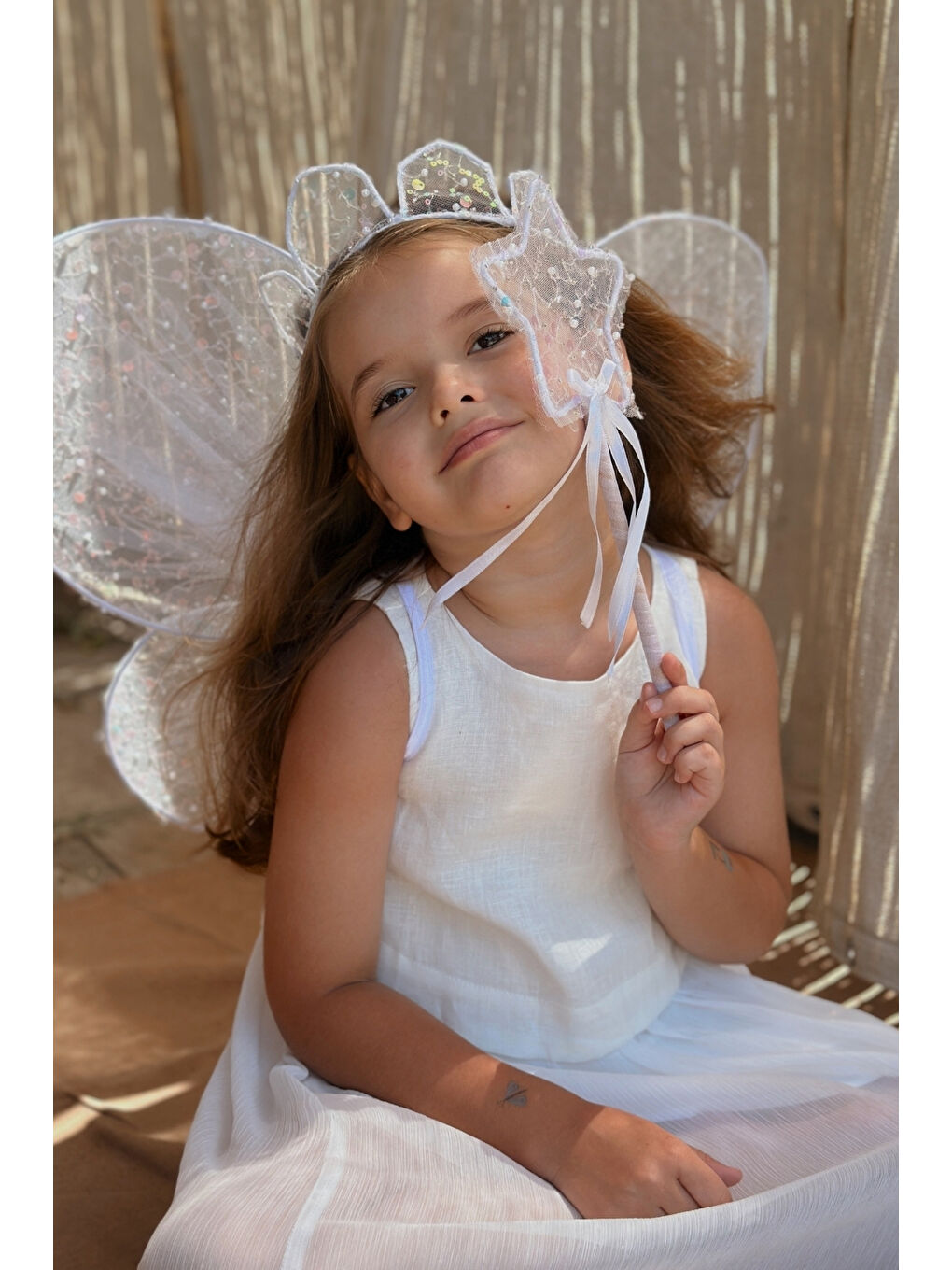 Pembe Pullu Boncuklu 3'lü Kelebek Kanat Asa Taç Set-1