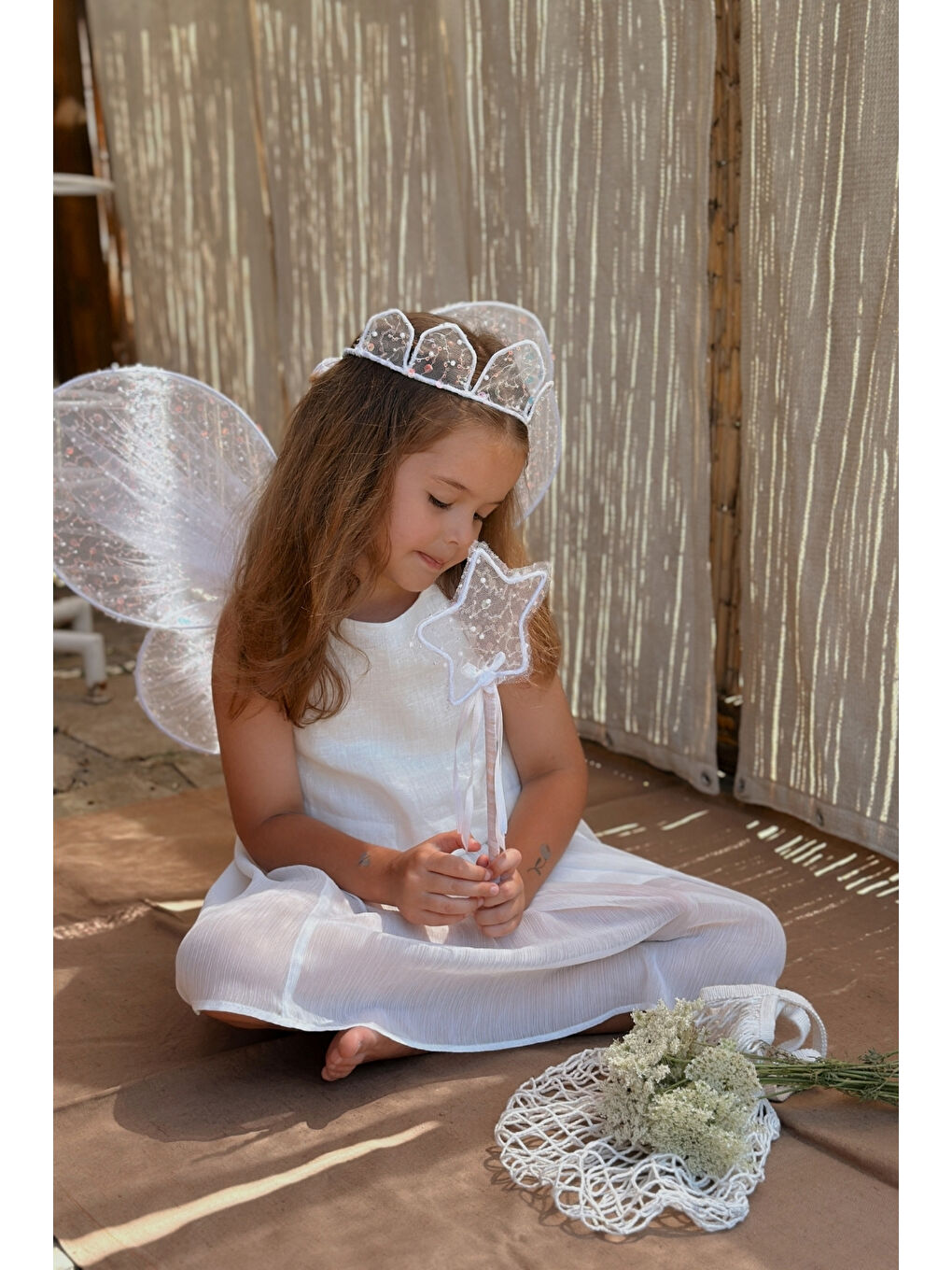 Pembe Pullu Boncuklu 3'lü Kelebek Kanat Asa Taç Set-2