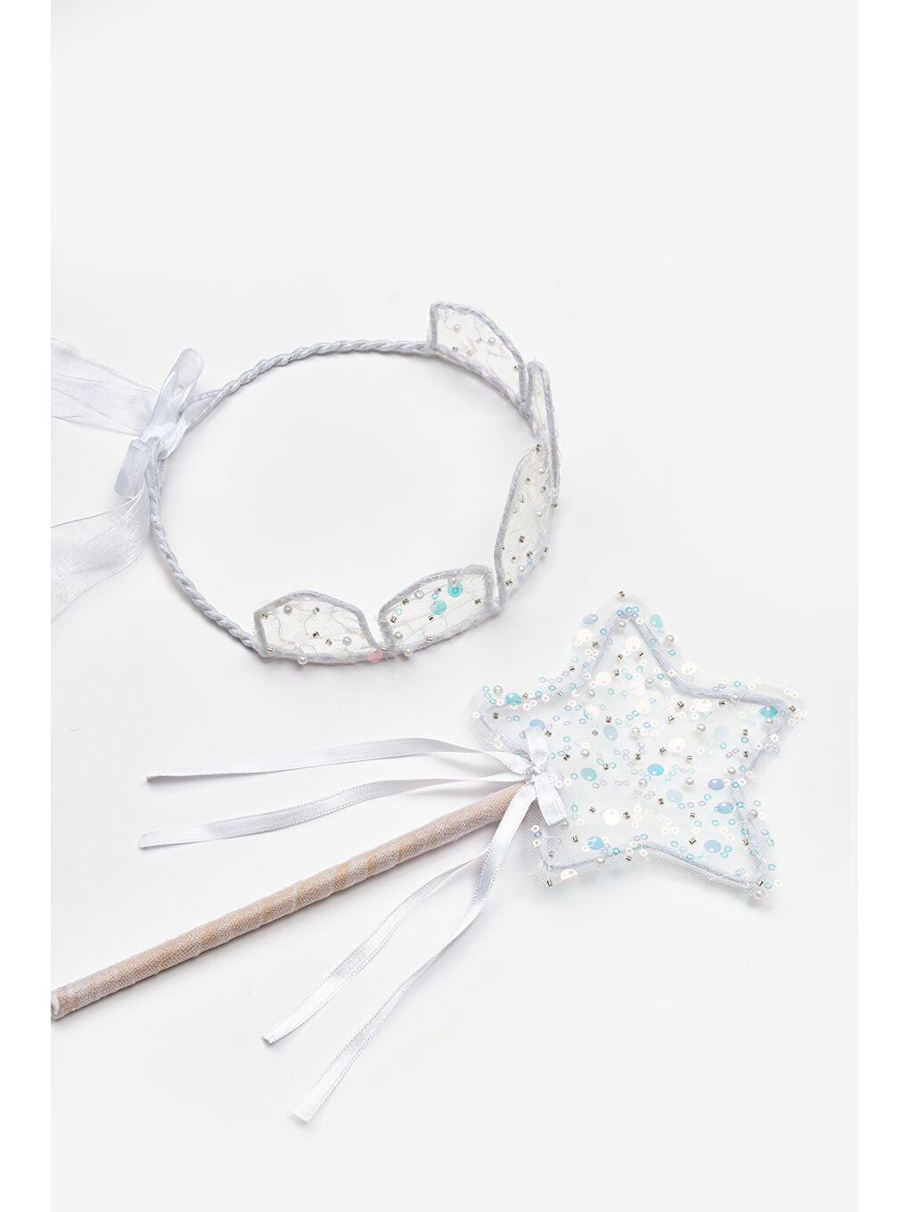 Pembe Pullu Boncuklu 3'lü Kelebek Kanat Asa Taç Set-4