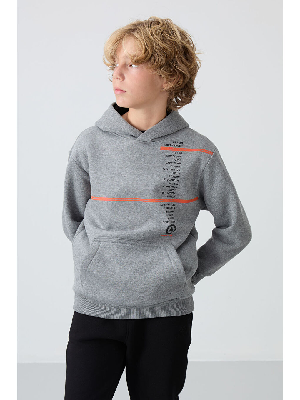 Gri Melanj Pamuklu Kalın İçi Tüylü Yumuşak Dokulu Standart Fit Baskılı Erkek Çocuk Sweatshirt - 112-2