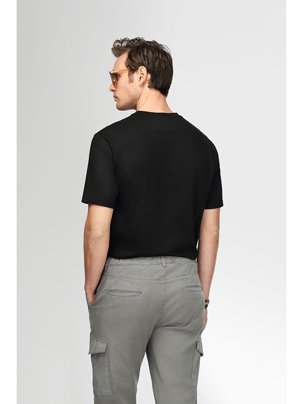 Siyah Bisiklet Yaka Regular Fit Baskılı Pamuk Tişört-4