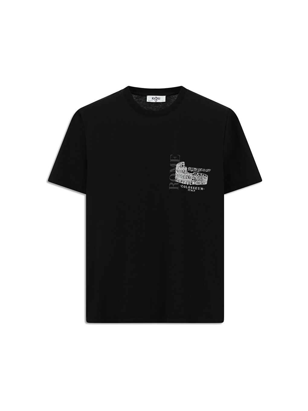 Siyah Bisiklet Yaka Regular Fit Baskılı Pamuk Tişört-6