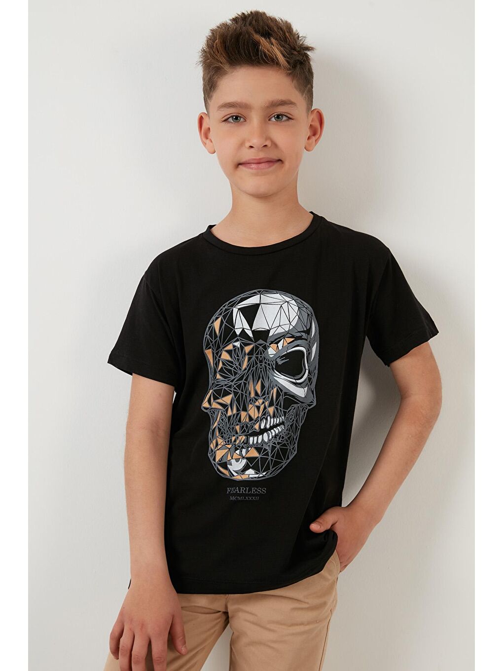 Siyah Baskılı Bisiklet Yaka Pamuklu T Shirt 6211012-1