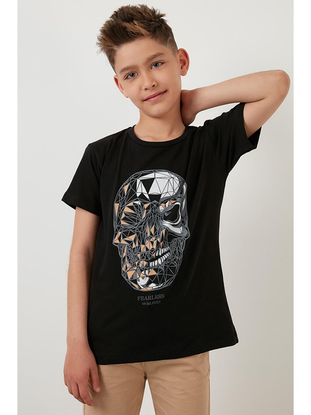 Siyah Baskılı Bisiklet Yaka Pamuklu T Shirt 6211012-2