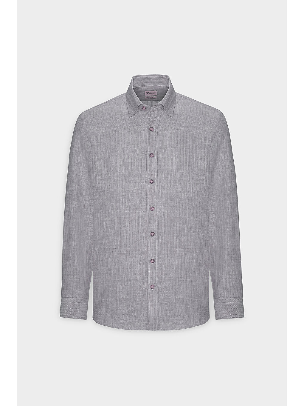 Erkek Kahverengi Slim Fit Dar Kesim Gizli Düğmeli Yaka Keten Görünümlü %100 Pamuk Flamlı Gömlek-6