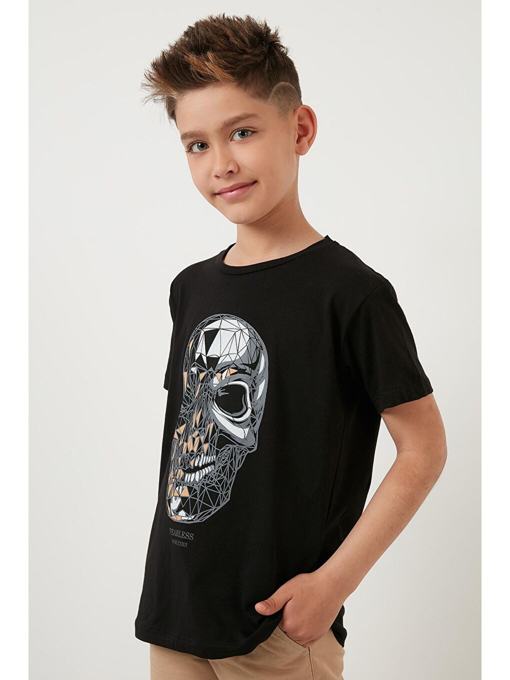 Siyah Baskılı Bisiklet Yaka Pamuklu T Shirt 6211012-3