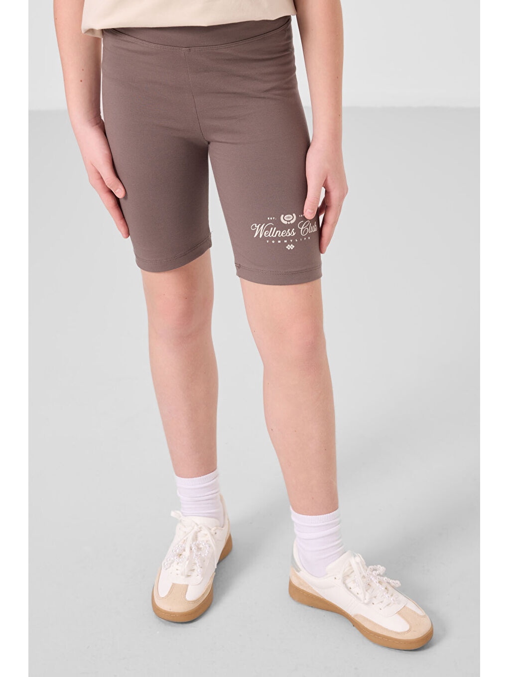 Bej-Kahverengi Pamuklu O Yaka Standart Fit Baskılı Kız Çocuk Tayt Takım - 75190-1