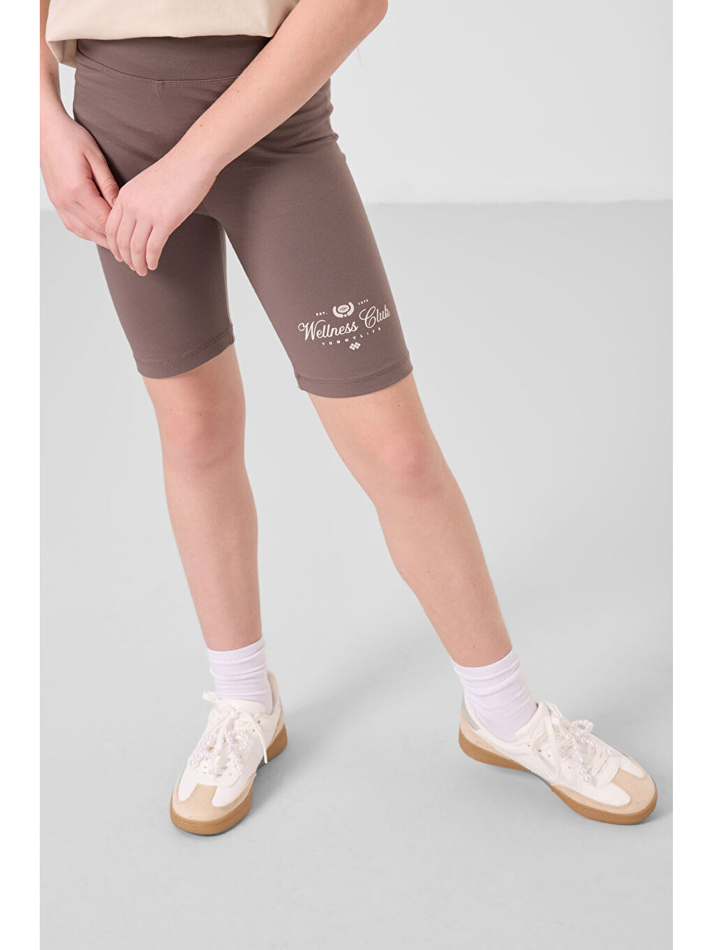 Bej-Kahverengi Pamuklu O Yaka Standart Fit Baskılı Kız Çocuk Tayt Takım - 75190-3