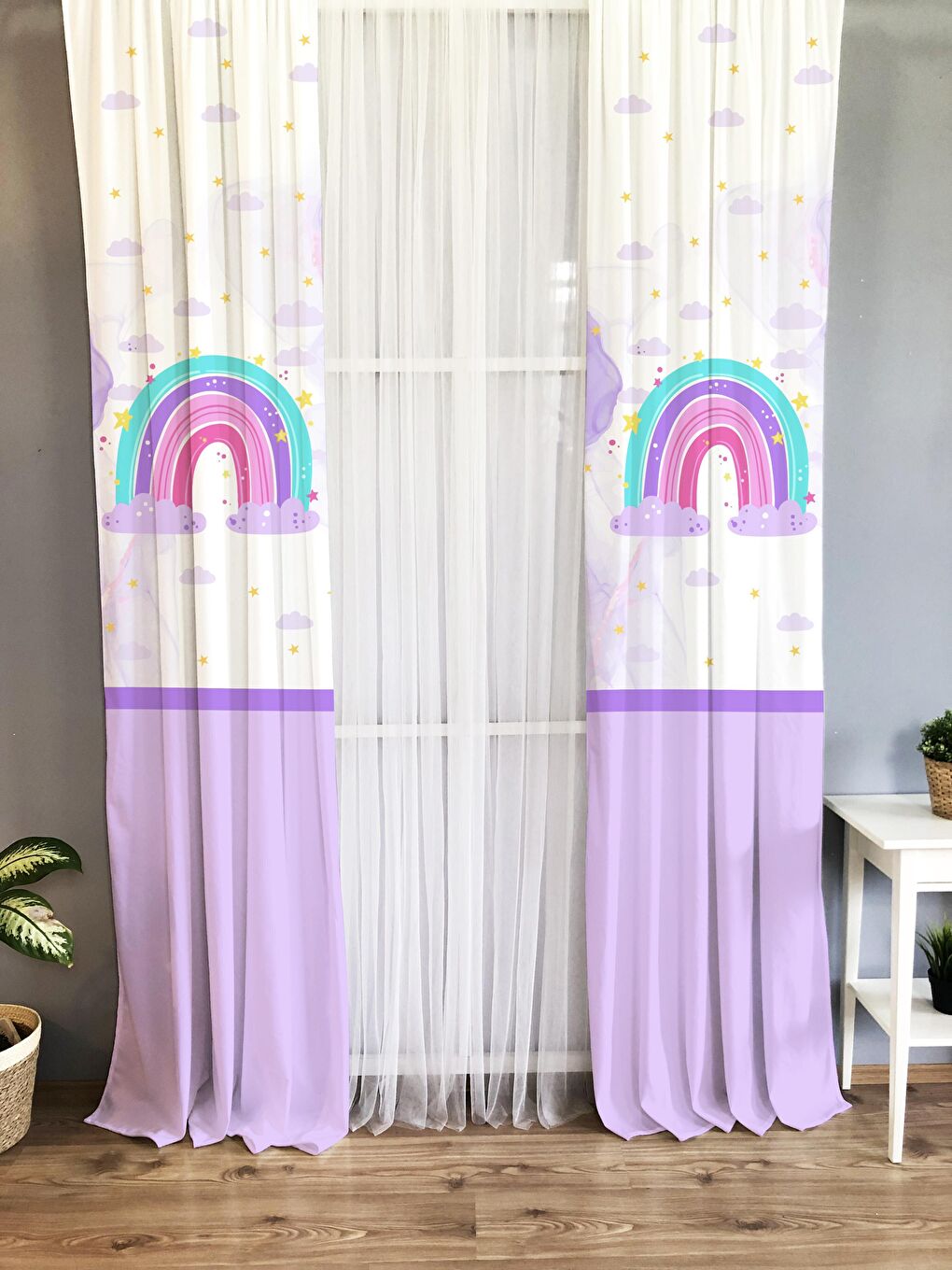 Karışık Desenli Çocuk Ve Bebek Odası TEK KANAT Fon Perde